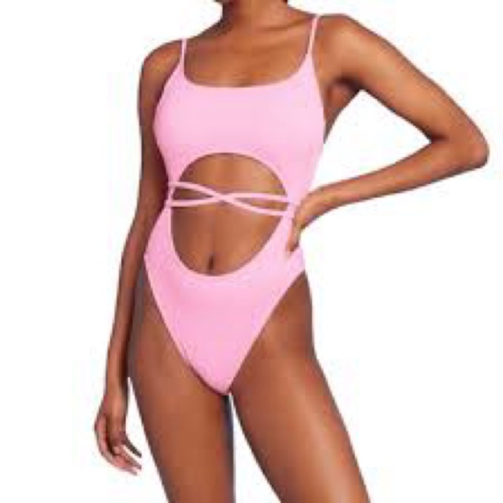 Wild‎ Fable Pink Ribbed Cutout One Piece Swimsuit Size S